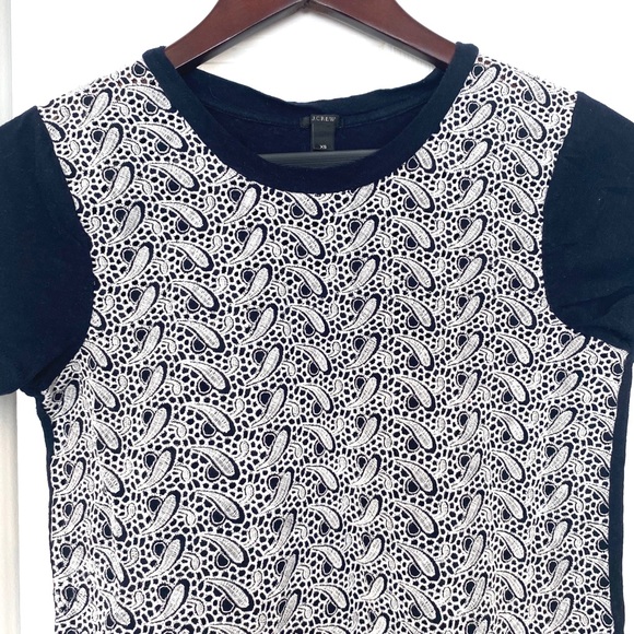 J. Crew Womens Black Patterned Tee T-shirt Sz XS - Picture 2 of 3